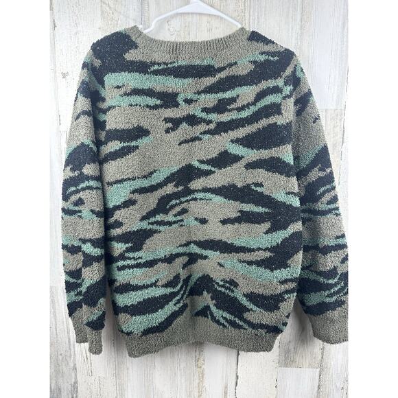 NEW Barefoot Dreams CozyChic Seaside Crew Neck Pullover Camo Sweater Womens L - Picture 2 of 12
